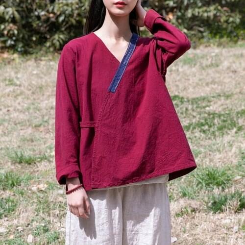 Johnature Women Shirts V-Neck Long Sleeve Vintage Loose Shirts 2021 Summer New Cotten Linen Single Breasted Cardigan