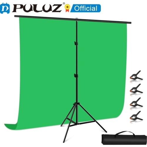 PULUZ 2x2m 1x2m T-Shape Photo Studio Green Screen Background Support Stand Backdrop Crossbar Bracket Kit with Clips