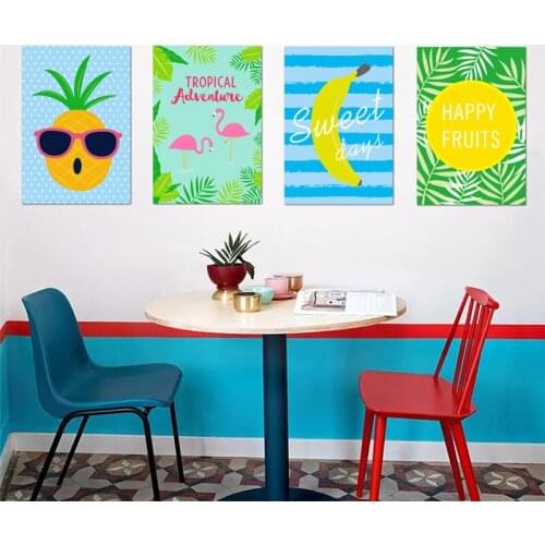 Creative Fruit Pattern Pineapple Banana Wall Art Stickers For Office Studio Shop Decoration Diy Pastoral Art Murals Pvc Decals