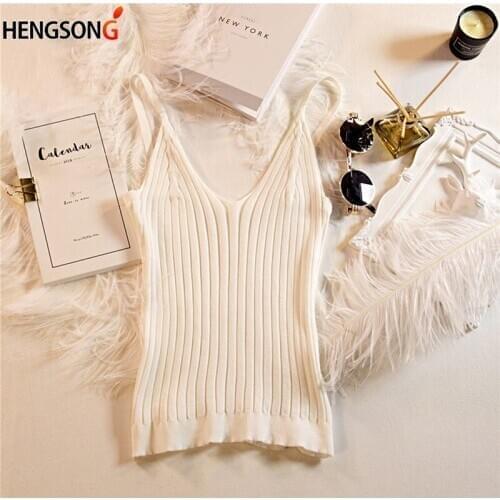 Hot 2021 New Women Sexy Knitted Crop Top Solid Color Wild Sleeveless Bottoming Vest Top Camisole 5 Color