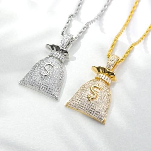 Fashion jewelry money bag zircon pendant necklace personality stainless steel chain For Women men kid Christmas halloween gifts