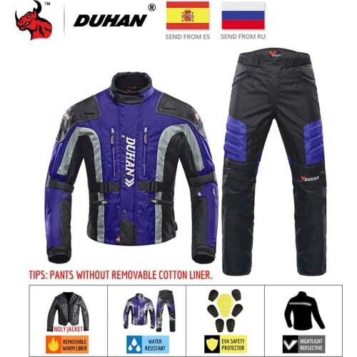 DUHAN Blue Motorcycle Jacket Windproof Protective Gear Moto Jacket + Pants Set Biker Motorbike Riding Racing Suit for 4 Season