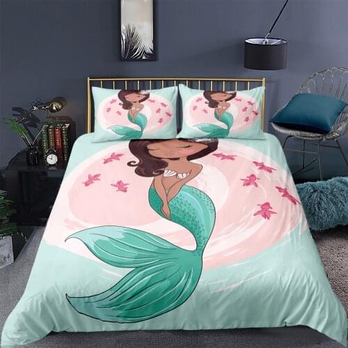 Cartoon 3D Mermaid Printed Duvet Cover Bedding Set Pillowcase Bedroom Single Double Full Queen King Size Child Girl Quilt Cover