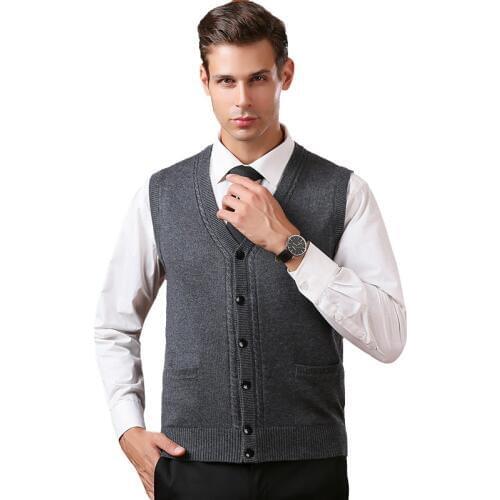 High Quality 2019 Autumn New Mens Sleeveless V-neck Sweaters Vest Winter Wool Vest Male V-neck Cardigan Knitted Sweater