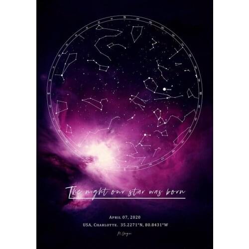 Personalised Star Sky Night Map Art Film Print Silk Poster Home Wall Decor 24x36inch