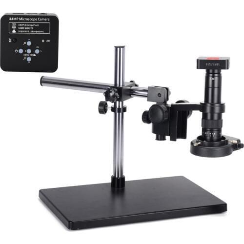 34MP 2K Industrial Soldering Microscope Camera HDMI USB Outputs 180X C-mount Lens 144 LED Light Big Boom Rod Standfor PCB Repair