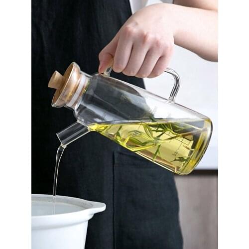 With scale oil control transparent glass oil pot oil bottle kitchen bamboo cover leak proof oil bottle