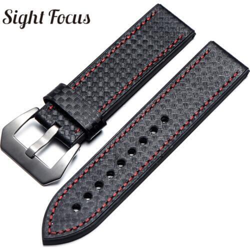 20mm 22mm 24mm 26mm Carbon Fiber Leather Strap for Pam Sunnto Wristbands Watch Bands Male Bracelets Mens Belt Watch Accessories