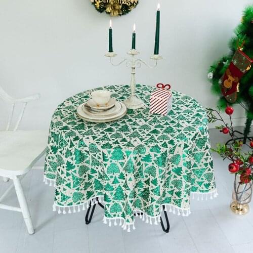 Table Cloth for Round Table Kitchen Ornaments Linen Tablecloth with Embroidery Decorations for Christmas Parties Household Items