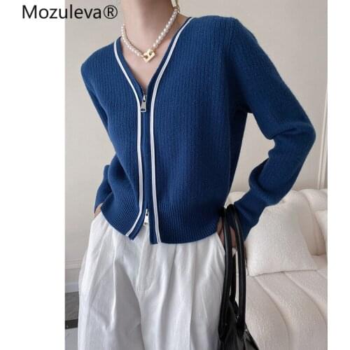 Mozuleva 2021 Color-Hit V-Neck Cardigans Soft Casual Outwear Hot All Match Femme Streetwear New Women Sweaters Knitted Cardigan