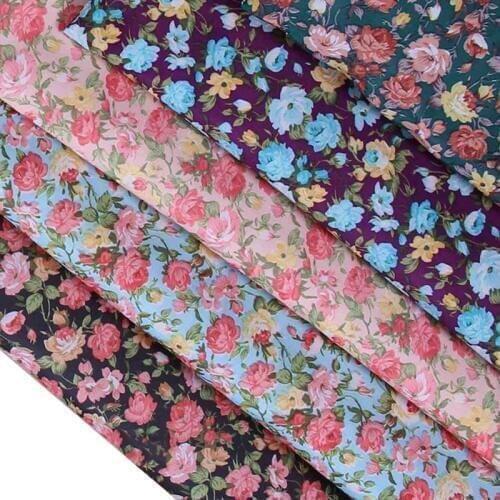 Vintage Rose Floral Fabric Cheap Peach Skin Fabric For Curtain Home Textile Thin Sewing Material W40