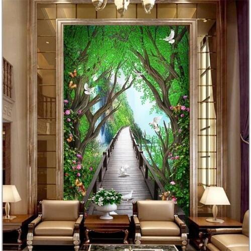 Wellyu Custom Wallpaper 3d Photo Mural обои Moodle Dream Wooden Board Bridge Elk Flower Vine Vineview TV Background Wall paper