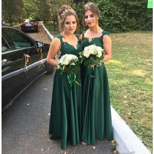 YiMinpwp Country Dark Green Bridesmaid Dresses Sheer Neck Illusion Appliques Floor Length Bohemian Beach Wedding Guest Gowns