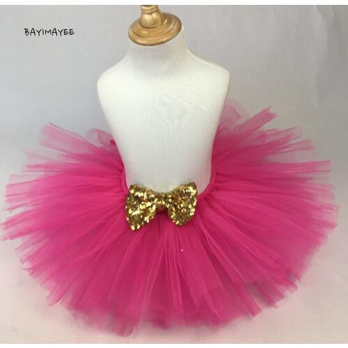 Candy Color Baby Tutu Skirts Girls Fluffy Tulle Skirts Pettiskirts with Gold Sequin Bow Kids Birthday Party Tutus Costume Skirts