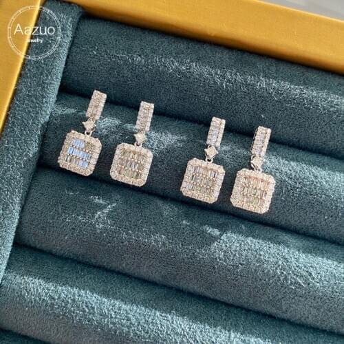 Aazuo 18K White Gold Real Diamonds Princess Shape Classic Square Stud Earring Au750 For Woman Wedding Engagement Party