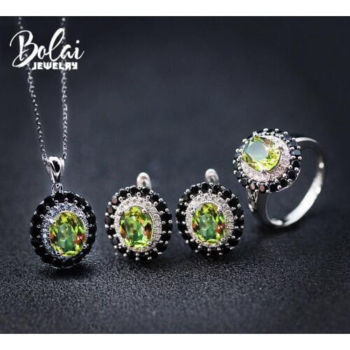 Bolai Color Changing Sultanit Jewelry Sets 925 Sterling Silver Created Diaspore Zircon Earrings Ring Gemstone For Womens Hit