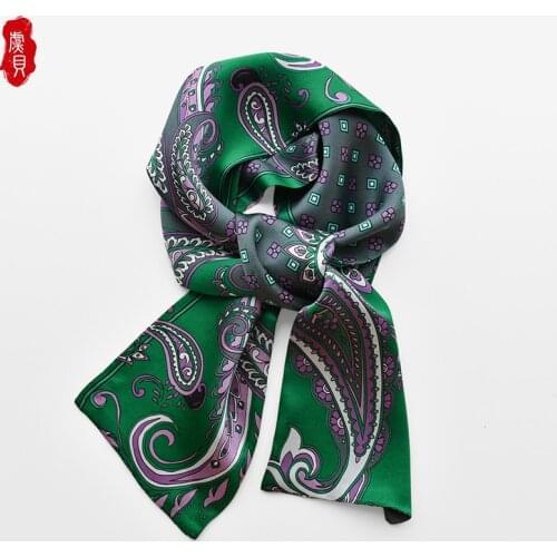 Green cashew real silk ribbon long scarf women luxury hair tape hairband narrow scarves small neckerchief summer headband gift