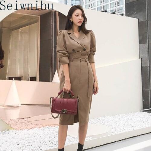 Stylish Female Skirt Suits Double Breasted Short Blazer & High Waist Belted Midi Skirt Autumn Female 2 Pieces Set 2020