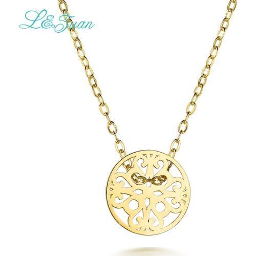 I&zuan 925 Silver Sterling Fine Jewelry Pendant Women Necklace Trendy Round Decorative Pattern Simple Pendant Plated Yellow Gold