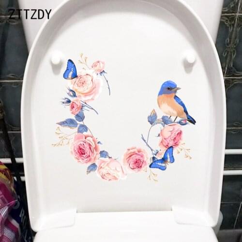 ZTTZDY 24.4×21.9CM Romantic Flower And Bird Ring Bedroom Decor Cartoon Wall Stickers Toilet Decals T2-1285