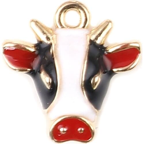 Creative Charms Cow Animal Gold Color Metal Multicolor Enamel Charms DIY Making Earrings Jewelry Findings 15mm x 15mm,10PCs