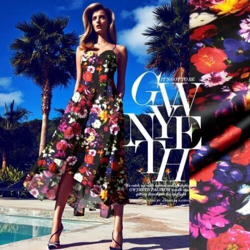 140cm wide 19mm 93% silk & 7% spandex fabric with floral print suitable to one-piece dress shirt clothes jacket