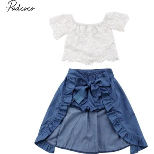 Pudcoco 2pcs Baby Girl Clothes Lace Tops Short Pants Bowknot Outfits Set 1-6 Years Helen115