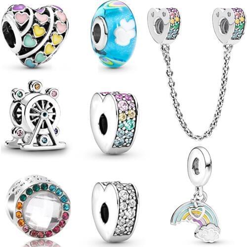 2Pcs/lot Colorful Rainbow Of Love Charm Beads Pendant Fit Original Brand Charm Bracelet & Necklace DIY Authentic Women Jewelry