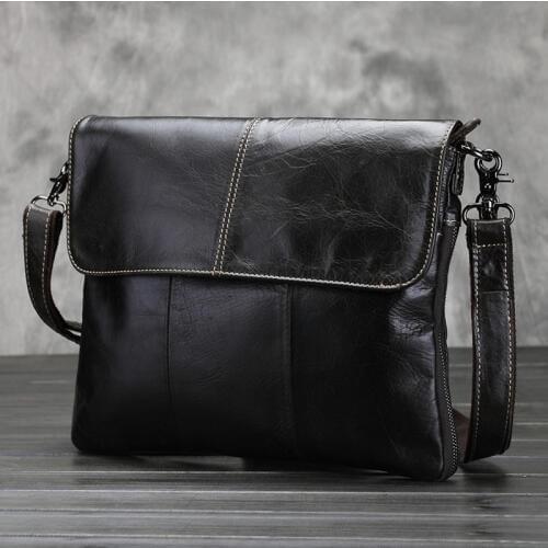 2016 Fashion Genuine Leather Shoulder Bags Mens Leather Messenger bag male Crossbody Bag For men Casual Clutch Bag Black