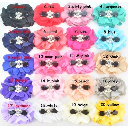 35pcs/lot , 12cm new satin chiffon hand sewing pearl flower for apparel hair accessories 20 colors
