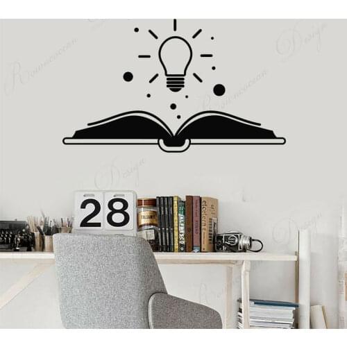 Library School Idea Light Bulbs Open Book Wall Stickers Vinyl Home Decor For Children Kids Reading Room Decals Removable 4353