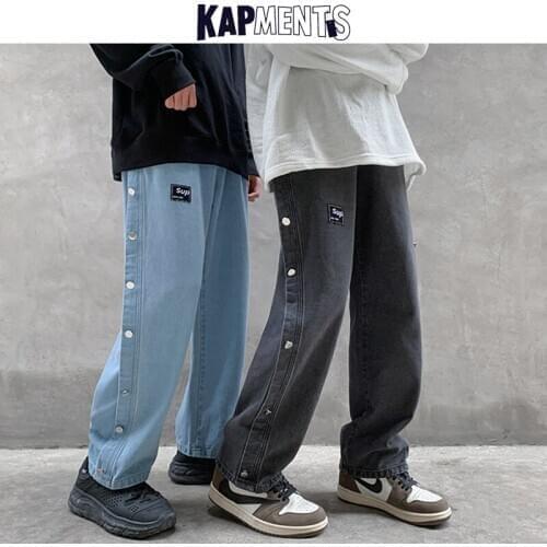 KAPMENTS Men Baggy Jeans Rivet Hip Hop Punk Pants 2021 Spring Mens Streetwear Oversized Denim Joggers Man Fashion Black Trousers