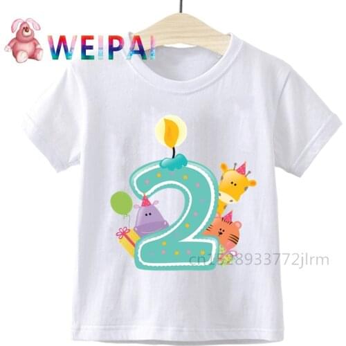 Kids Birthday Number 2 Cartoon Print T Shirt Children I Am 2 Clothes T-shirts Boy&Girl Funny 2 Years Old Gift Tshirt Baby