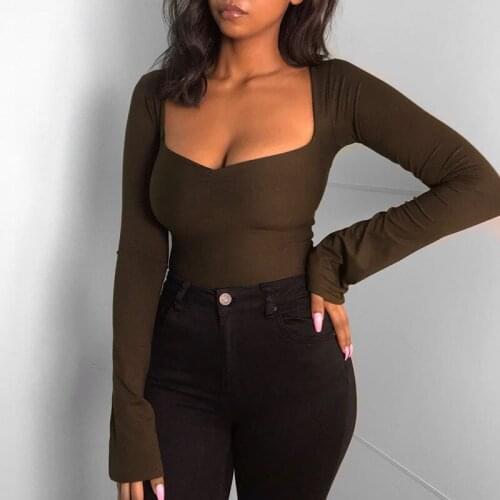 DSMTRC Womens T-shirts Long Sleeve Sexy Slim Bodycon Autumn Solid Elegant Tops Women Fashion Casual Soft New T-shirts Female