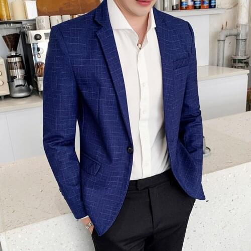 High-end Brand Boutique Fashion Plaid Mens Casual Business Suit Jacket Dress Performance Stage Design Blazer Male Slim