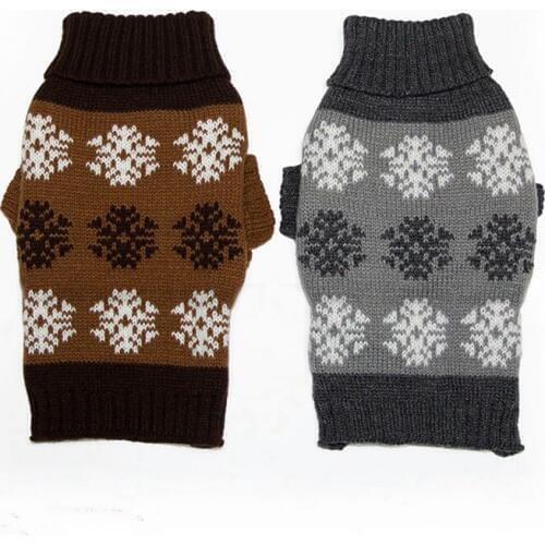 Elegant Retro Coffee Gray Autumn/winter Dog Sweaters Snowflake Dog Clothes Coffee Grey Chihuahua Dog Christmas Sweaters