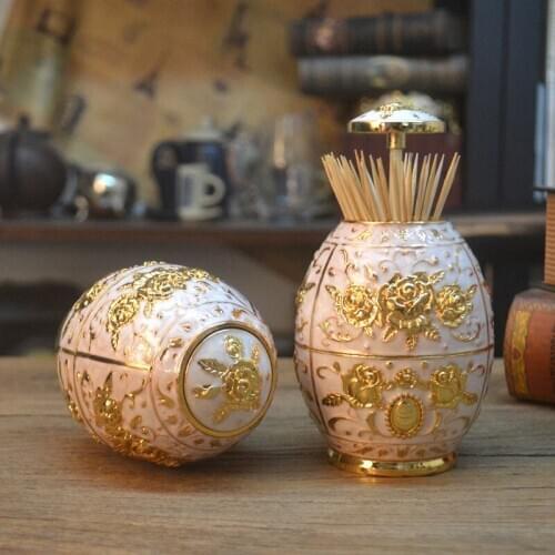 European Style Zinc Alloy Toothpick Holder Carved Flower Pattern Metal Toothpick Dispenser Box Household Organizer Wedding Gifts