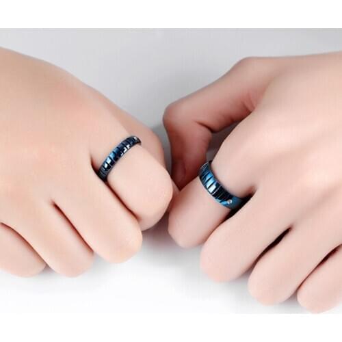 GorGor Rings Lovers Stainless Steel Blue Groove Micro-inlaid Synthetic Zircon Minimalist Statement Anniversary Jewelry TJ-620