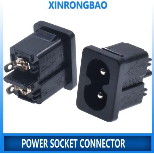Good quality AC C8power socke Black Male Plug IEC320 C8 Power Socket Connector AC 250V 2.5A 2Pin Vertical terminal foot 180-E02