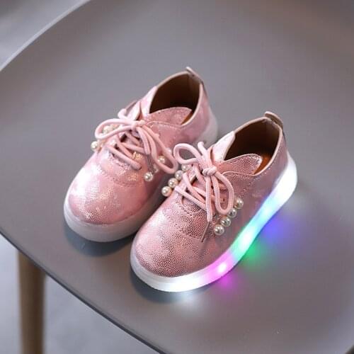 2021 New LED Light Kids Toddler Shoes Children Baby Girls Rabbit Ears Pearl Luminous Sport Sneakers Princess Shoes Size 21-30