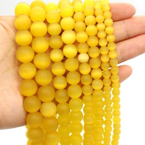 Oameusa 6mm 8mm 10mm 12mm Round Frosted Yellow Cats Eye Agates Beads Loose Beads for Jewelry Making 1 Strand 15" Wholesale