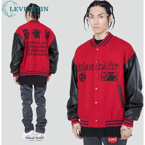 Hip Hop Mens Japanese Baseball Jacket Women Oversized Streetwear Embroidered Portrait Patchwork Leather Varsity Bomber Jackets