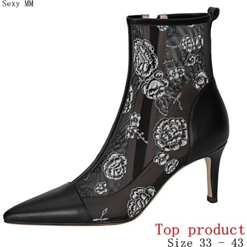 Summer Women Ankle Boots High Heels Woman Short Boots High Heel Shoes Genuine Leather Small Plus Size 33 - 40 41 42 43