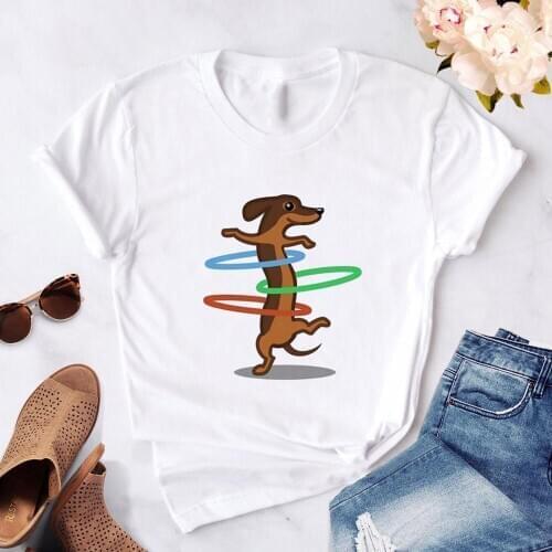 Summer fashion womens t-shirt dachshund kawaii street t-shirt cartoon dog graphic t-shirt short-sleeved Harajuku top women