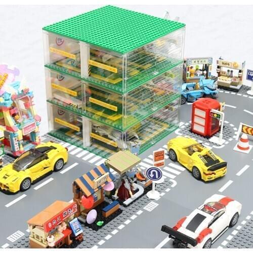 City Stree View DIY Parking Lot Model Racing Car Building Blocks Creator Baseplate Box Garage Blocks Gifts Toys For Kids