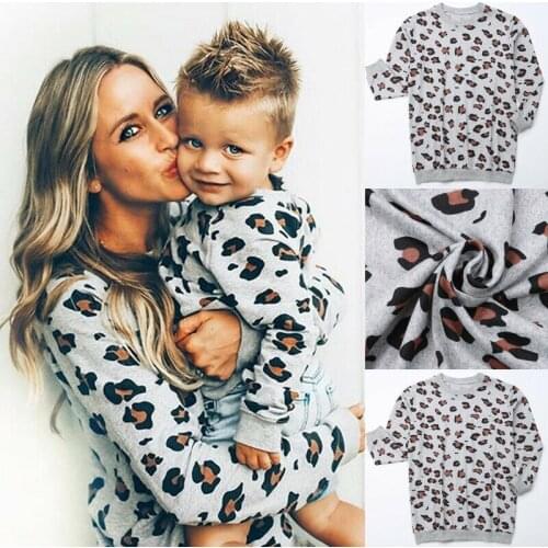 Fashion Family Matching Outfdits Women Mother Daughter Son Match Leopard Top Sweatshirt Oversized Long Sleeve Pullover Tops