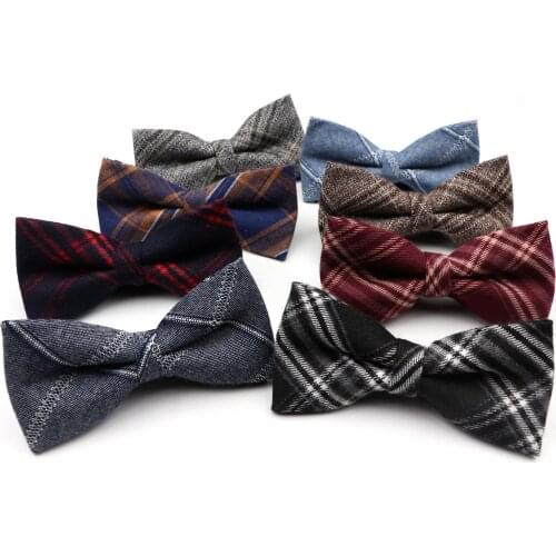 100% Cotton Striped Plaid Brown Gray Green Mens Bow Tie Fashion Butterfly Classic Shirt Accessory Gift Bowtie Casual Suit Young