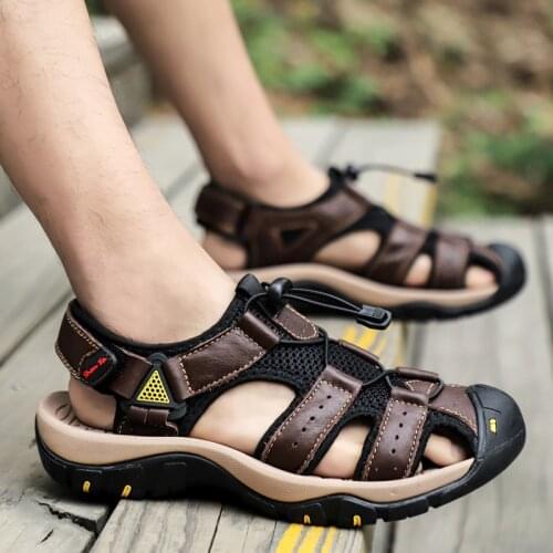New Outdoor Summer Sandals Men Shoes 2021 Big Size 38-46 Luxury Sandal Genuine Leather Male Sandalias Fashion Hiking Shoes Man