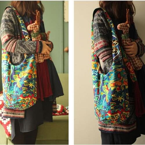 Fashion Vintage Cotton Canvas Messenger Crossbody Bag Women Original Handmade Womens Handbags Bags Purses