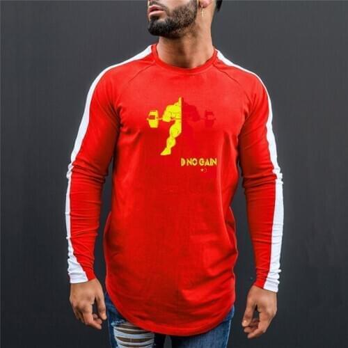 Autumn Hot Gyms Clothing Breathable Printed Long Sleeve T-shirt Bodybuilding T-shirt Men Slim Fitness Clothing Mens Tops